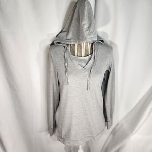 Danskin Now Grey & White Long Sleeve Activewear Hoodie Size Small (4-6)